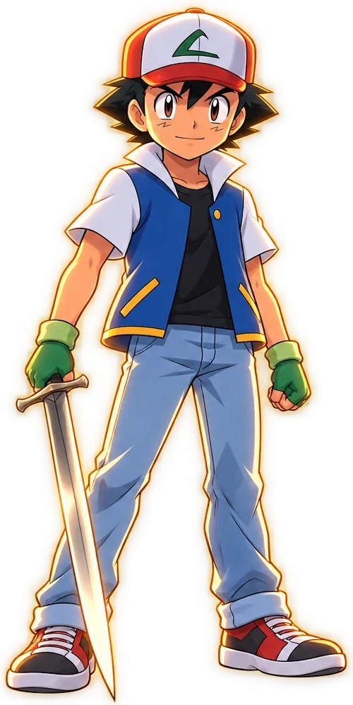 Ash standing with the sword at his side